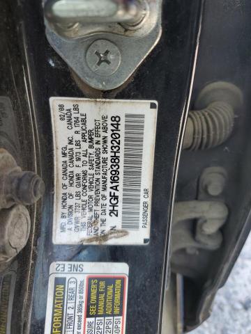 2HGFA16938H320148 - 2008 HONDA CIVIC EXL შავი ფოტო 12