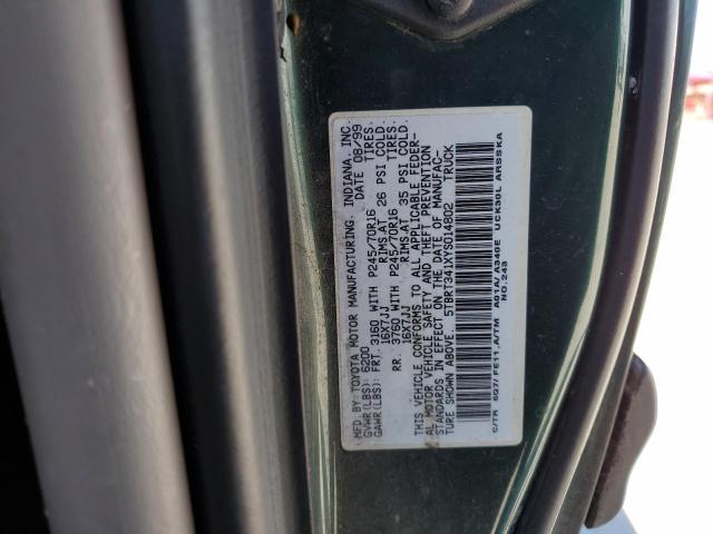 5TBRT341XYS014802 - 2000 TOYOTA TUNDRA ACCESS CAB მწვანე ფოტო 12