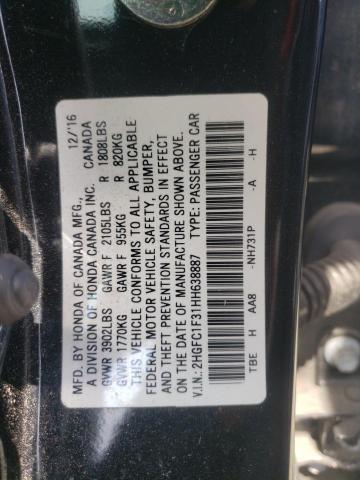 2HGFC1F31HH638887 - 2017 HONDA CIVIC EX BLACK photo 12