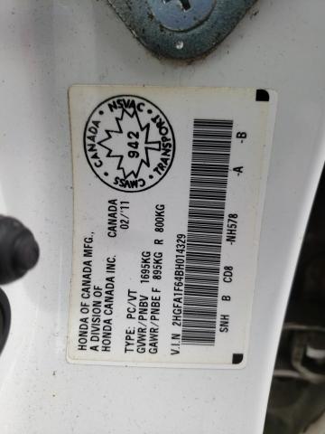 2HGFA1F64BH014329 - 2011 HONDA CIVIC LX-S Blanc photo 12