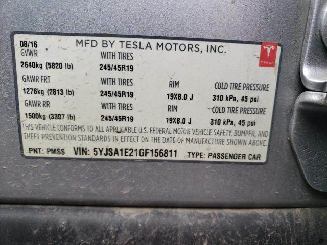 5YJSA1E21GF156811 - 2016 TESLA MODEL S 银色 照片 13