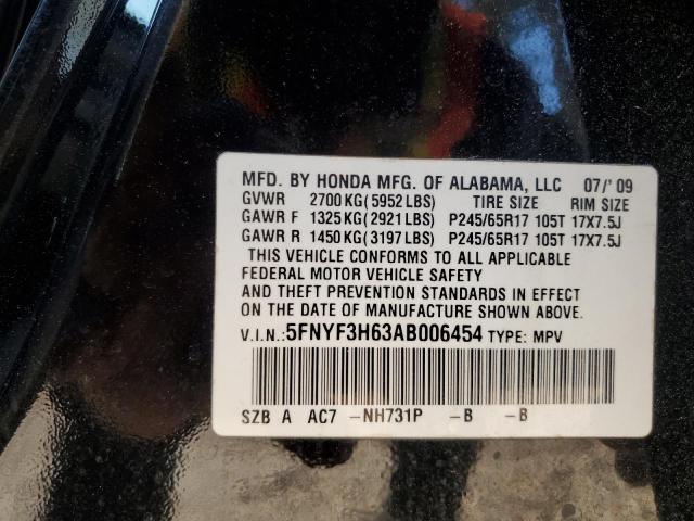 5FNYF3H63AB006454 - 2010 HONDA PILOT EXL BLACK photo 13