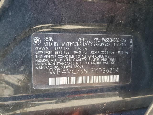WBAVC73507KP36204 - 2007 BMW 328 XI SULEV BLACK photo 12