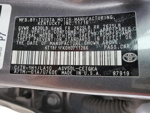 4T1BF1FK0HU711266 - 2017 TOYOTA CAMRY LE GRAY photo 12