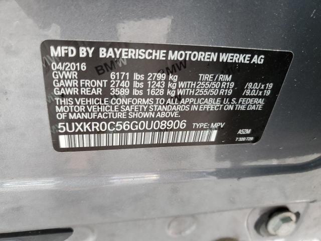 5UXKR0C56G0U08906 - 2016 BMW X5 XDRIVE35I GRAY photo 13