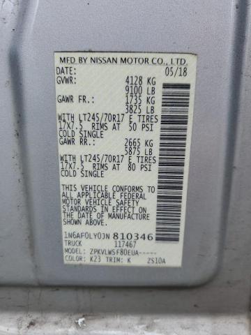 1N6AF0LY0JN810346 - 2018 NISSAN NV 2500 S GRAY photo 13