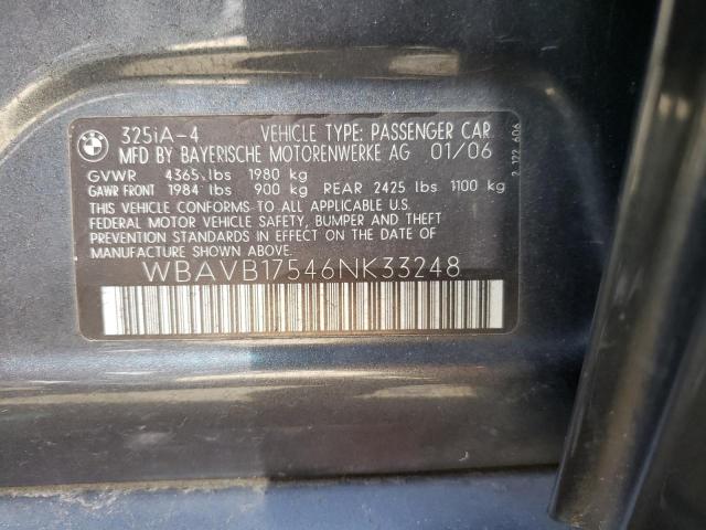 WBAVB17546NK33248 - 2006 BMW 3 SERIES I AUTOMATIC GRAY photo 12