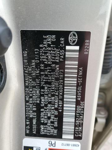 4T4BF1FK6DR281873 - 2013 TOYOTA CAMRY L BEIGE photo 12