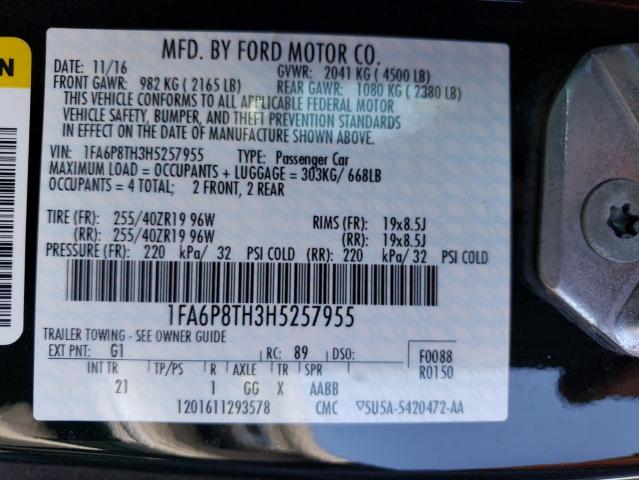 1FA6P8TH3H5257955 - 2017 FORD MUSTANG BLACK photo 12