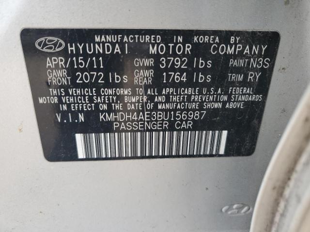 KMHDH4AE3BU156987 - 2011 HYUNDAI ELANTRA GLS SILVER photo 12