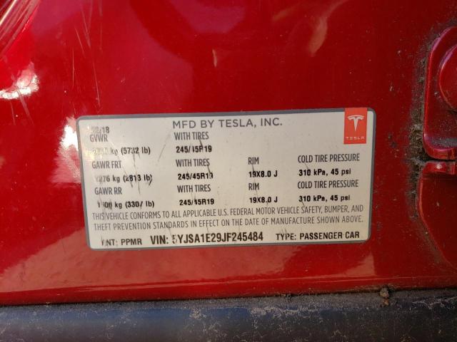 5YJSA1E29JF245484 - 2018 TESLA MODEL S 红色 照片 12