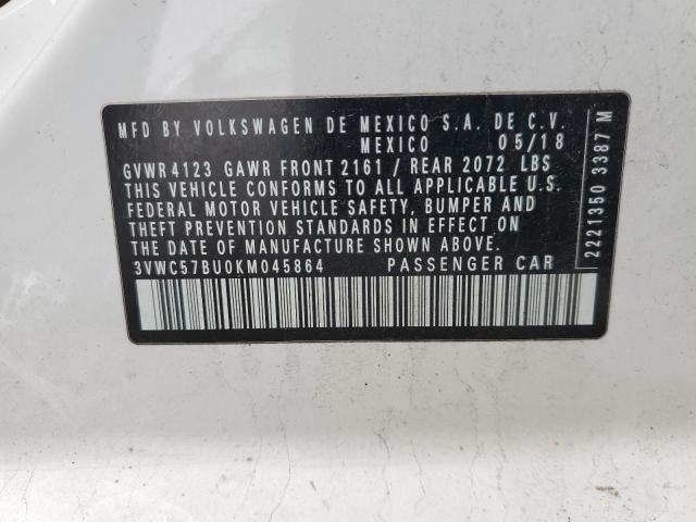 3VWC57BU0KM045864 - 2019 VOLKSWAGEN JETTA S WHITE photo 12