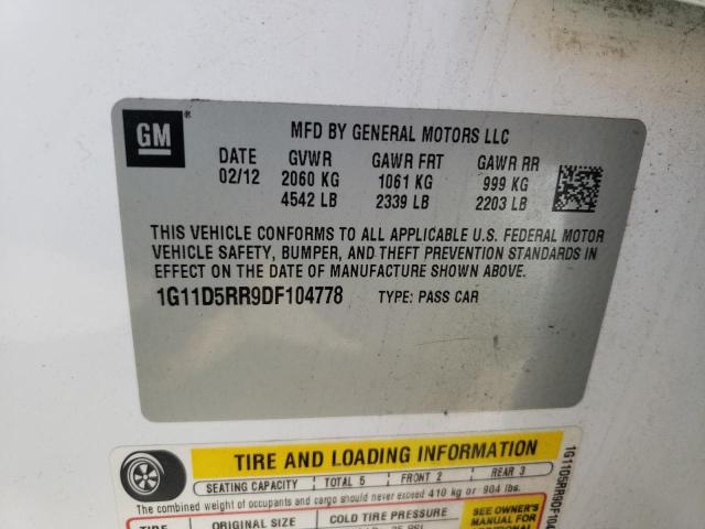 1G11D5RR9DF104778 - 2013 CHEVROLET MALIBU 1LT WHITE photo 12