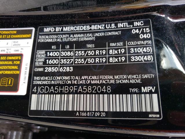 4JGDA5HB9FA582048 - 2015 MERCEDES-BENZ ML 350 4MATIC BLACK photo 13