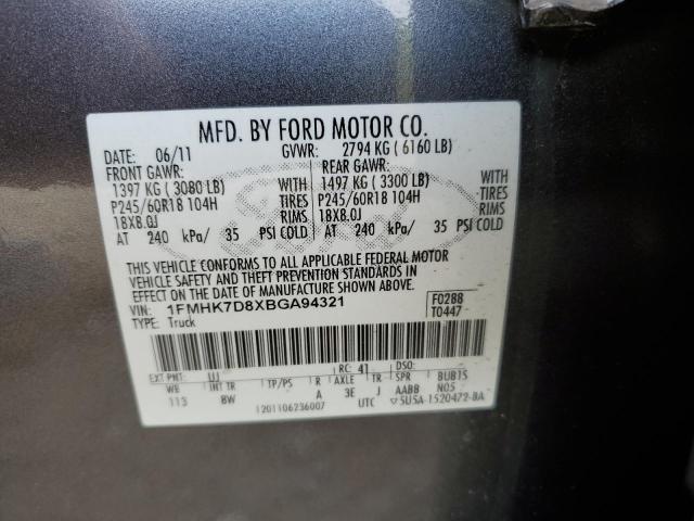 1FMHK7D8XBGA94321 - 2011 FORD EXPLORER XLT GRAY photo 13