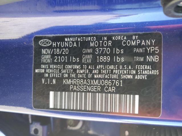 KMHRB8A3XMU086761 - 2021 HYUNDAI VENUE SE BLUE photo 13