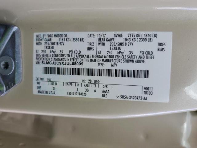 5LMCJ2C9XJUL08005 - 2018 LINCOLN MKC SELECT 奶油色 照片 13