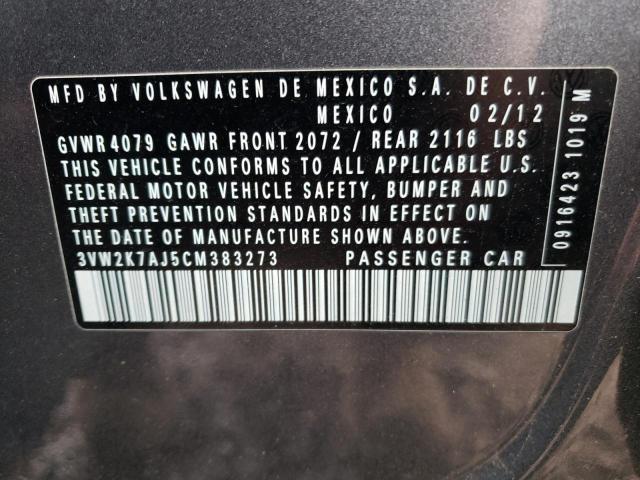 3VW2K7AJ5CM383273 - 2012 VOLKSWAGEN JETTA BASE 灰色 照片 12
