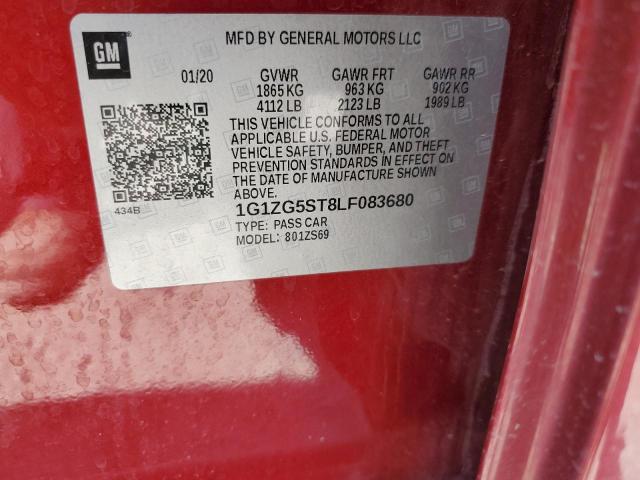 1G1ZG5ST8LF083680 - 2020 CHEVROLET MALIBU RS 红色 照片 12