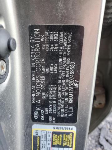 KNDJT2A52D7499530 - 2013 KIA SOUL GRAY photo 12