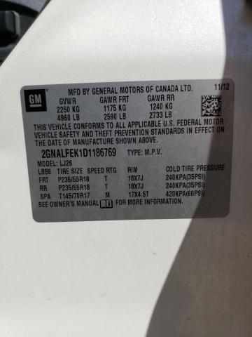 2GNALFEK1D1186769 - 2013 CHEVROLET EQUINOX LTZ WHITE photo 13