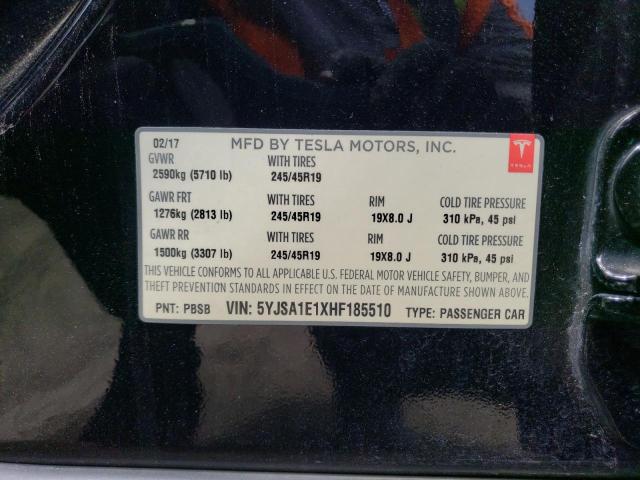 5YJSA1E1XHF185510 - 2017 TESLA MODEL S Negro foto 13