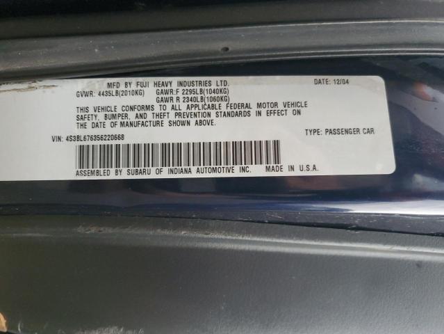 4S3BL676356220668 - 2005 SUBARU LEGACY GT LIMITED BLUE photo 12