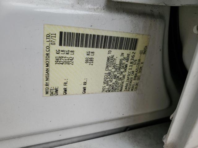 1N4AL2AP3CC118362 - 2012 NISSAN ALTIMA BASE WHITE photo 12