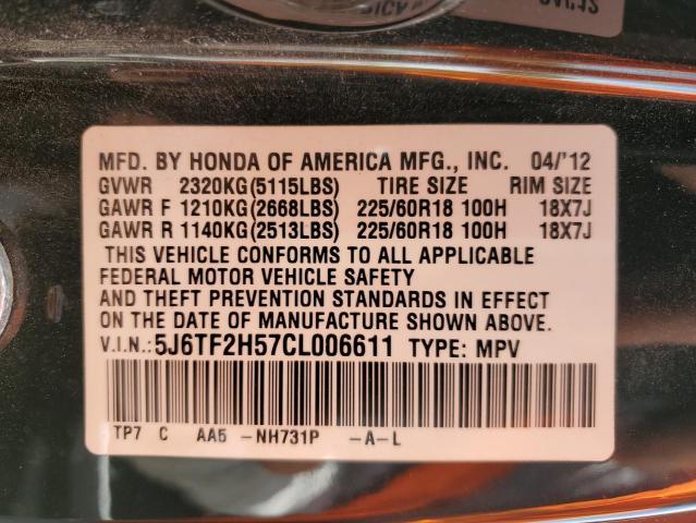 5J6TF2H57CL006611 - 2012 HONDA CROSSTOUR EXL შავი ფოტო 12