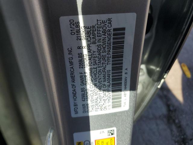 1HGCV1F14LA054910 - 2020 HONDA ACCORD LX SILVER photo 12