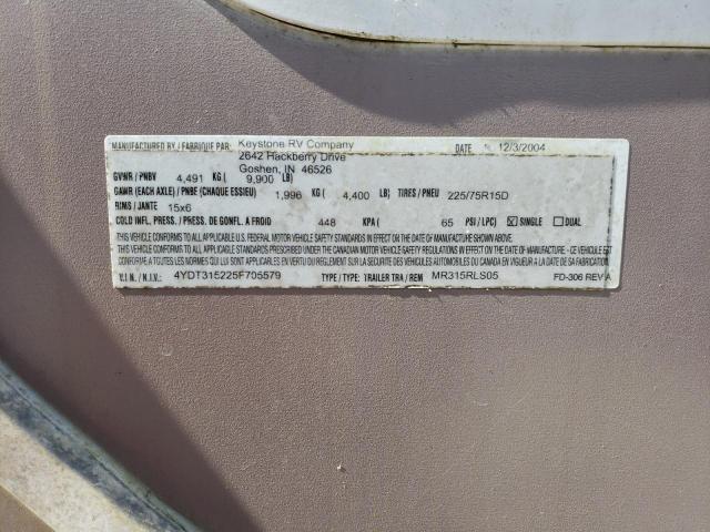 4YDT315225F705579 - 2005 KEYSTONE MONTANA 白色 照片 10