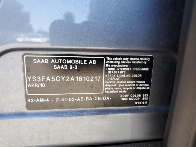 YS3FA5CY2A1610217 - 2010 SAAB 9-3 2.0T GRAY photo 12