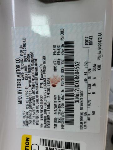 3LN6L2JKXGR604562 - 2016 LINCOLN MKZ WHITE photo 12