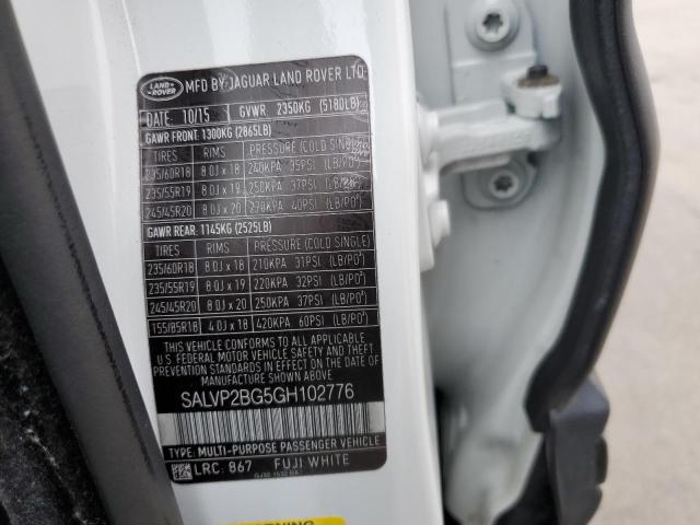 SALVP2BG5GH102776 - 2016 LAND ROVER RANGE ROVE SE WHITE photo 13