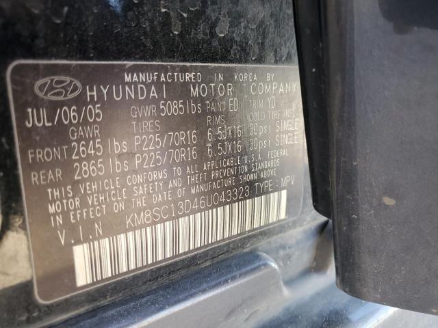 KM8SC13D46U043323 - 2006 HYUNDAI SANTA FE GLS BLACK photo 12