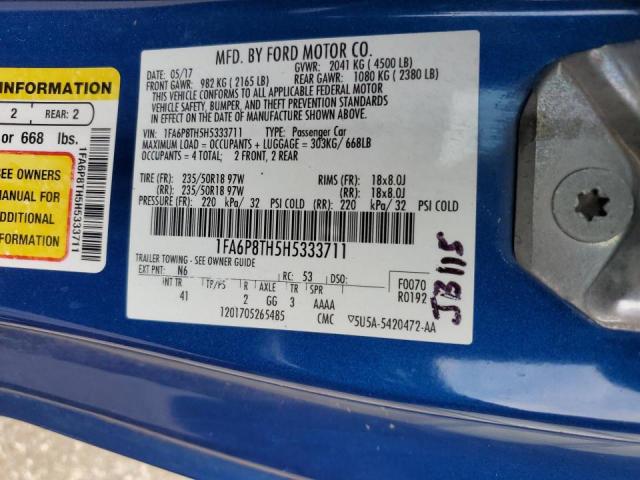 1FA6P8TH5H5333711 - 2017 FORD MUSTANG BLUE photo 12