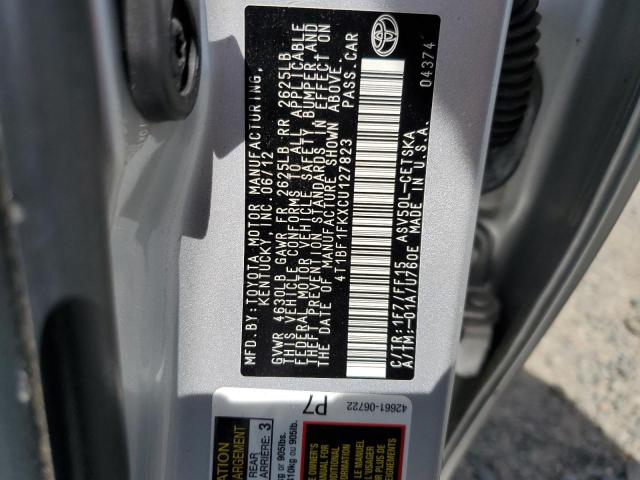 4T1BF1FKXCU127823 - 2012 TOYOTA CAMRY BASE SILVER photo 12