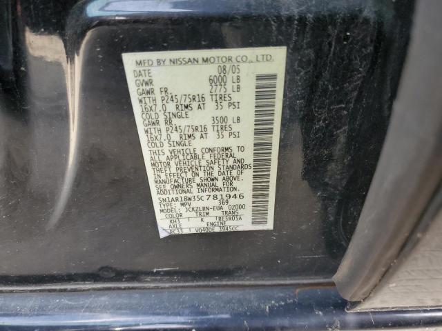 5N1AR18W35C781946 - 2005 NISSAN PATHFINDER LE BLACK photo 14
