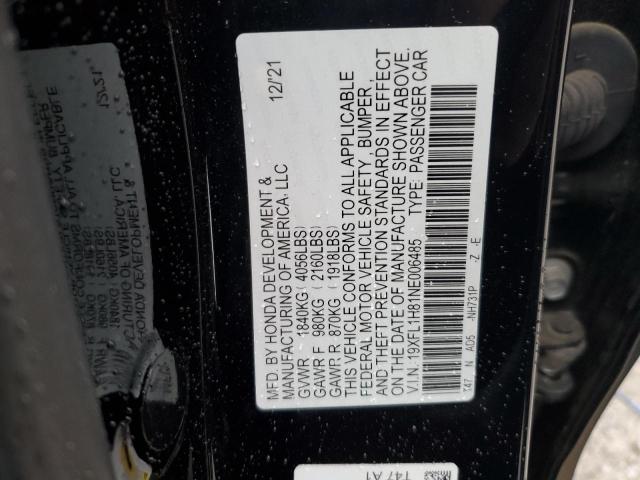 19XFL1H81NE006485 - 2022 HONDA CIVIC SPORT TOURING შავი ფოტო 12