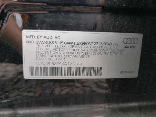 WAUPL68E94A123169 - 2004 AUDI S4 BLACK photo 12