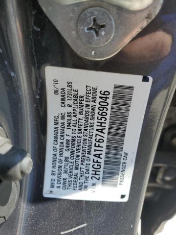 2HGFA1F67AH569046 - 2010 HONDA CIVIC LX-S ნაცრისფერი ფოტო 13