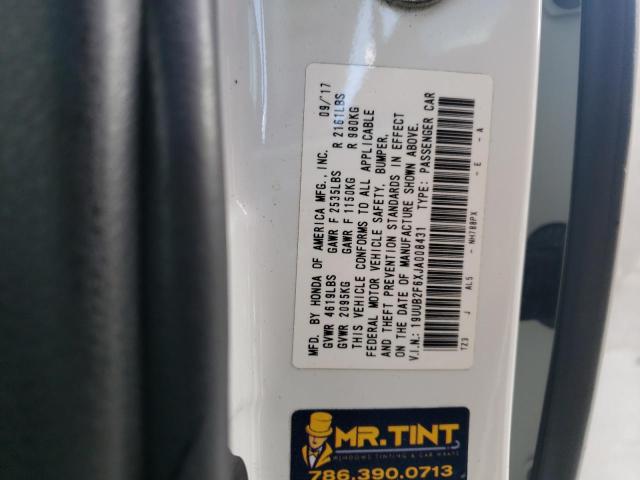 19UUB2F6XJA008431 - 2018 ACURA TLX TECH+A WHITE photo 10