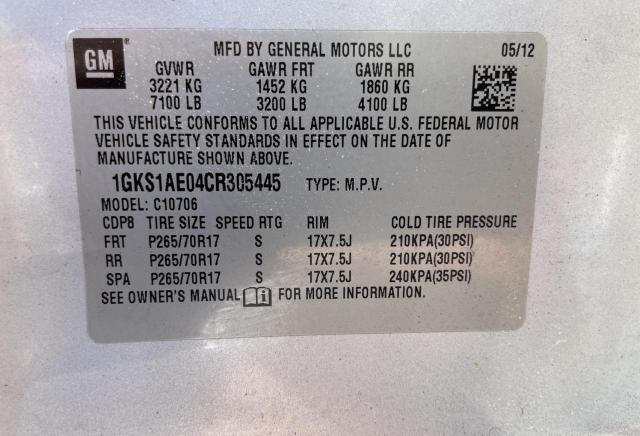 1GKS1AE04CR305445 - 2012 GMC YUKON SLE SILVER photo 10