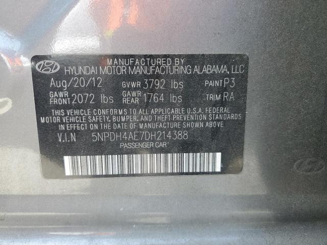 5NPDH4AE7DH214388 - 2013 HYUNDAI ELANTRA GLS GRAY photo 12