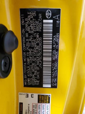 JTKJF5C75C3028235 - 2012 TOYOTA SCION TC 黄色 照片 12