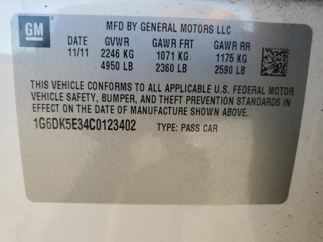 1G6DK5E34C0123402 - 2012 CADILLAC CTS PERFORMANCE COLLECTION თეთრი ფოტო 12