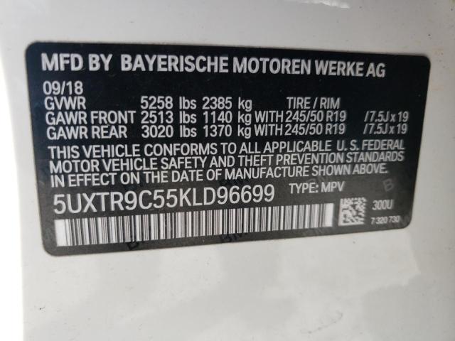 5UXTR9C55KLD96699 - 2019 BMW X3 XDRIVE30I WHITE photo 12