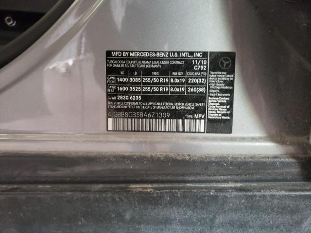 4JGBB8GB5BA671309 - 2011 MERCEDES-BENZ ML 350 4MATIC GRAY photo 10