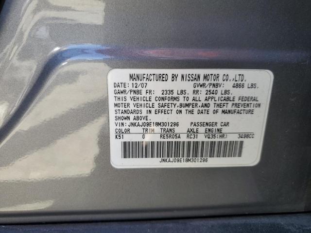 JNKAJ09E18M301296 - 2008 INFINITI EX35 BASE Մոխրագույն լուսանկար 13