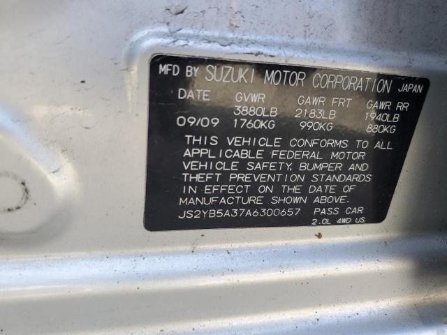 JS2YB5A37A6300657 - 2010 SUZUKI SX4 SILVER photo 12